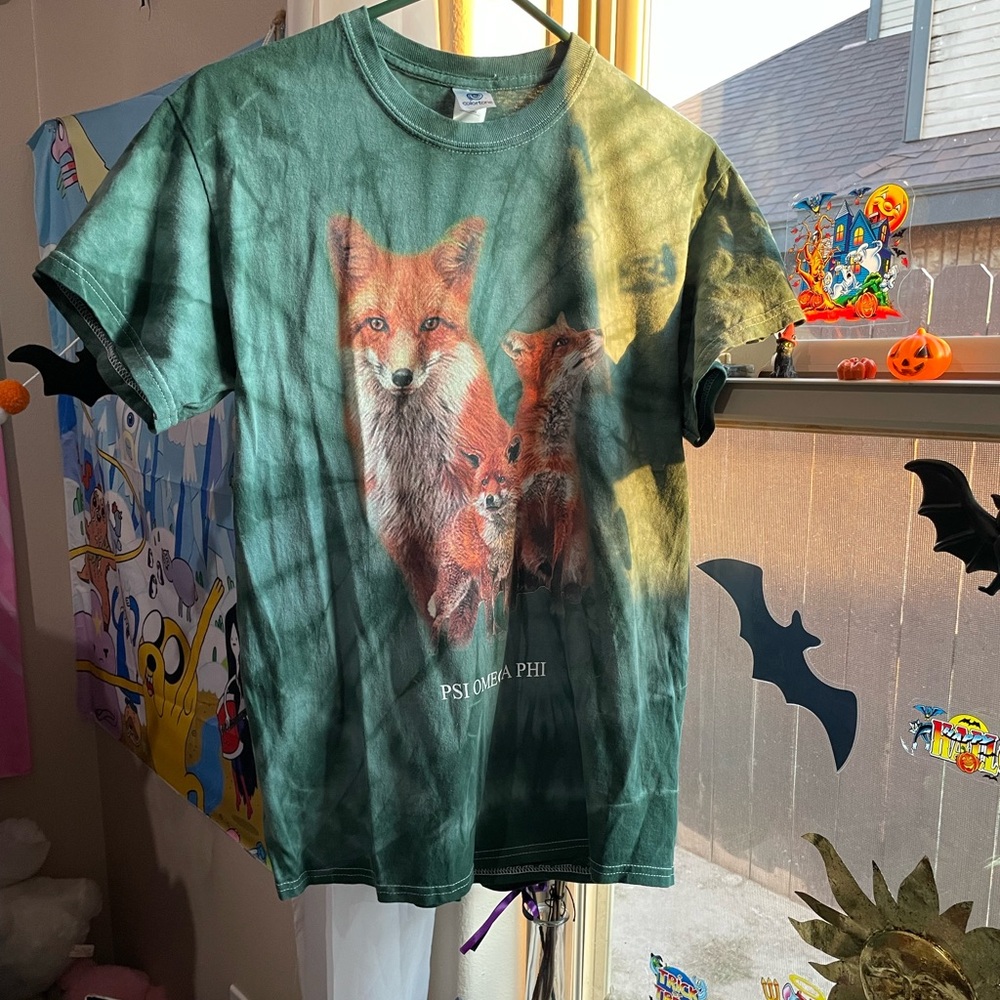 Y2K Colortone foxes green tie dye short sleeve tee - Picture 6 of 12